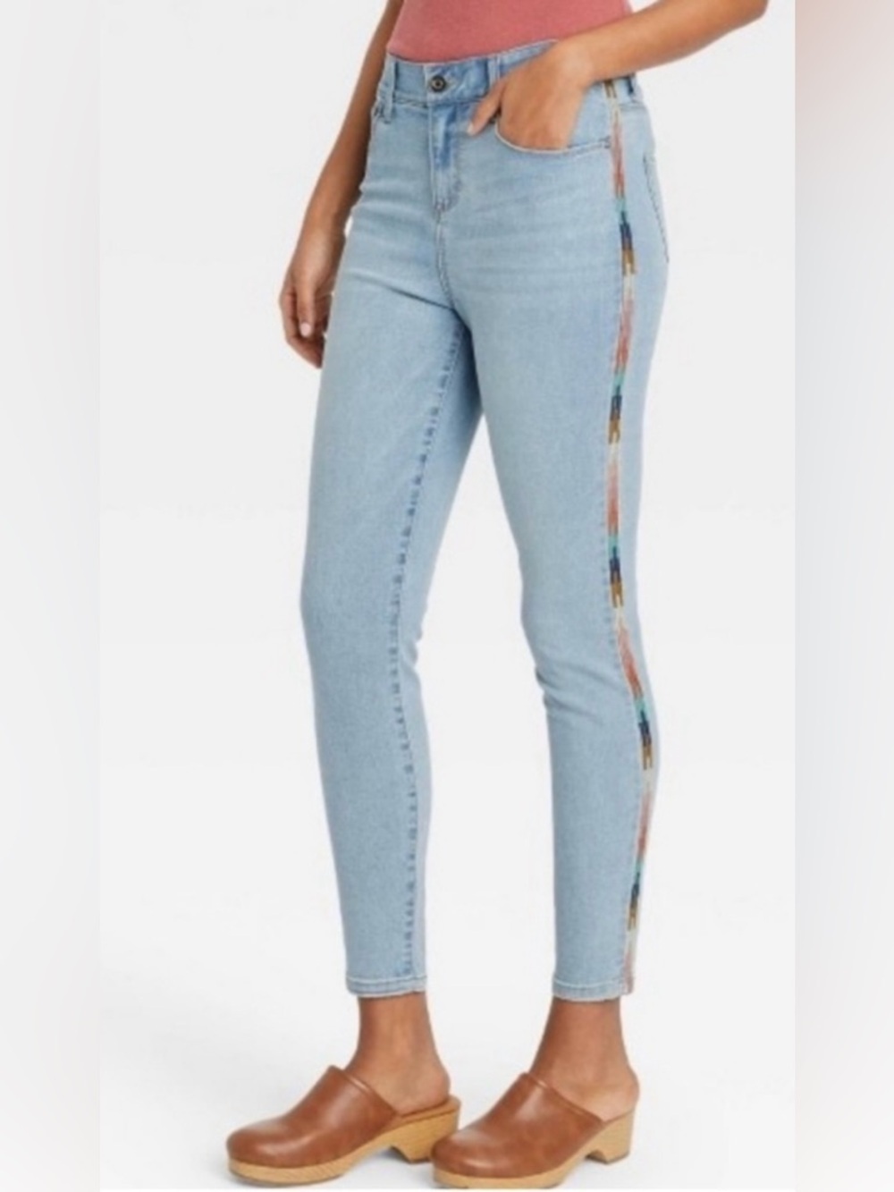 KNOX ROSE/ Light Wash Ankle Jeans 👖 with Multicolor Side Stripe